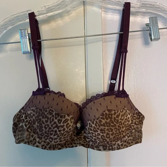 EUC Purple Cheetah Demi cup padded bra 32B by Felina Lingerie - Picture 2 of 6